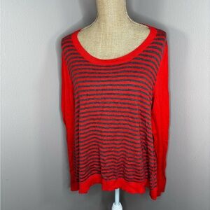 Victoria's Secret Red and Gray Striped Sweater Size Large Cotton-Cashmere Blend
